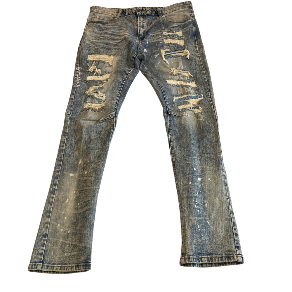 Smoke Rise DNM Co Men 38x34 (Fit 38x33) Distressed Paint Splatter Acid Wash Jean